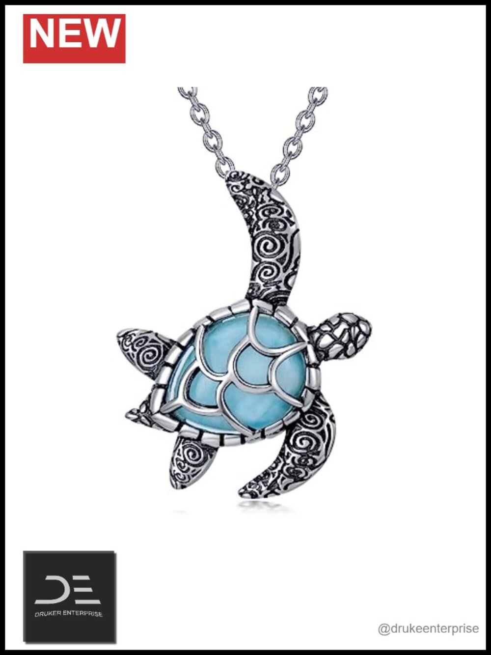 925 Sterling Silver Sea Turtle Larimar Pendant Necklace Ocean Jewelry Gift Women